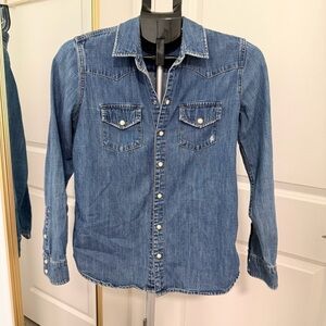 Lucky Brand Western Denim Snap Shirt XS Classic Pearl Snap Chambray Button Up